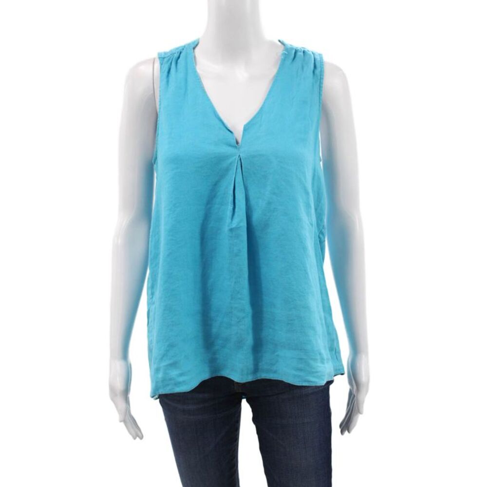 Calypso Saint Barth Womens Blue Linen V-Neck Basic Tank Size S